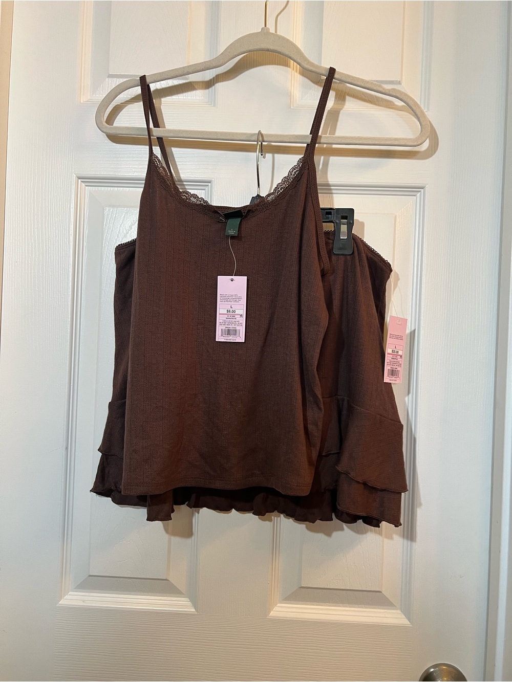 🦋 NWT 2 pc set wild fable Women's Brown Lace-Trim Ribbed Camisole & skort size L